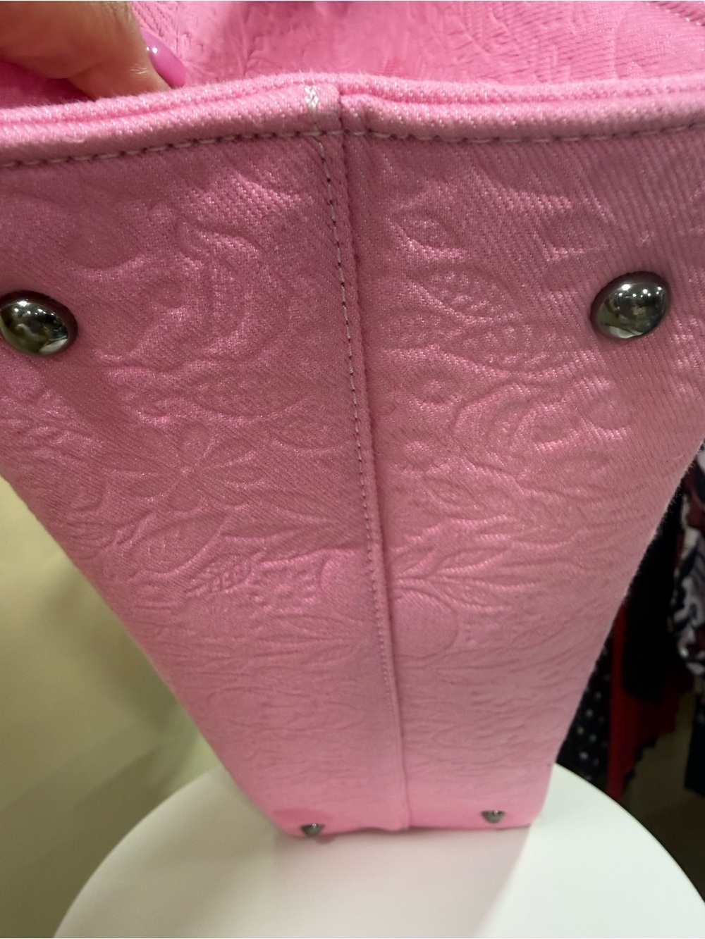 Betsey Johnson Pink Embossed Tote with Chain-Accent Straps - Picture 8 of 14